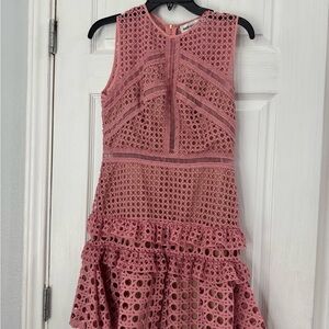 Self-Portrait Dusty Rose Geometric Lace Mini Dress